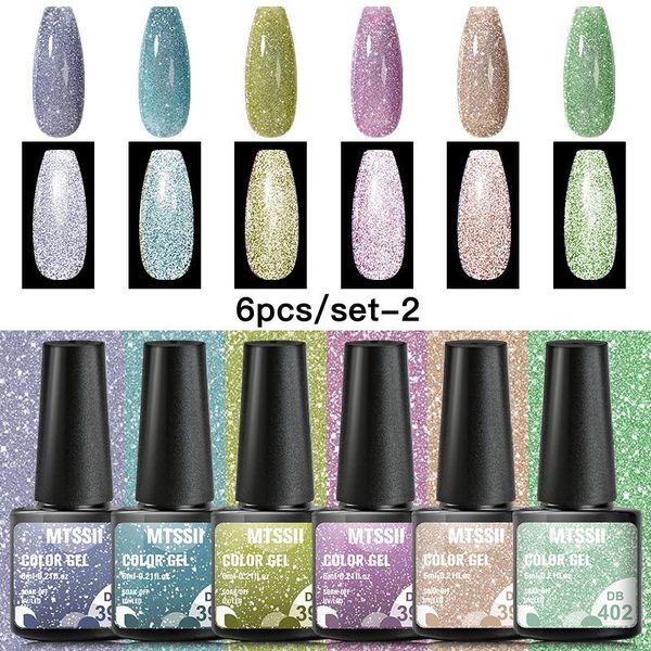 

nail gel 2//4/6pcs polish set reflective glitter laser uv vernish semi permanent coat 6ml soak off art varnish, Red;pink