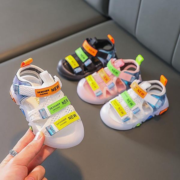 

summer baby sandals boys and girls beach shoes breathable kids sneaker soft non-slip children's for 1 - 2 3 5 year old, Black;red