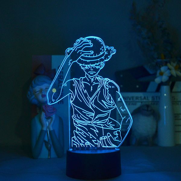 

acrylic nightlight 3d led night light bluetooth base desk lamp one piece monkey d. luffy figure room decor child friends kids gift