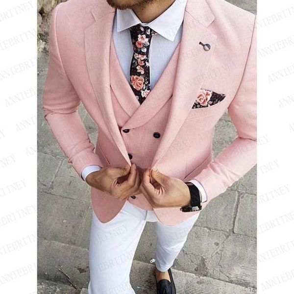 

men's suits & blazers pink men suit 3 piece custom blazer for slim fit dinner wedding groom casual jacket vest pants, White;black