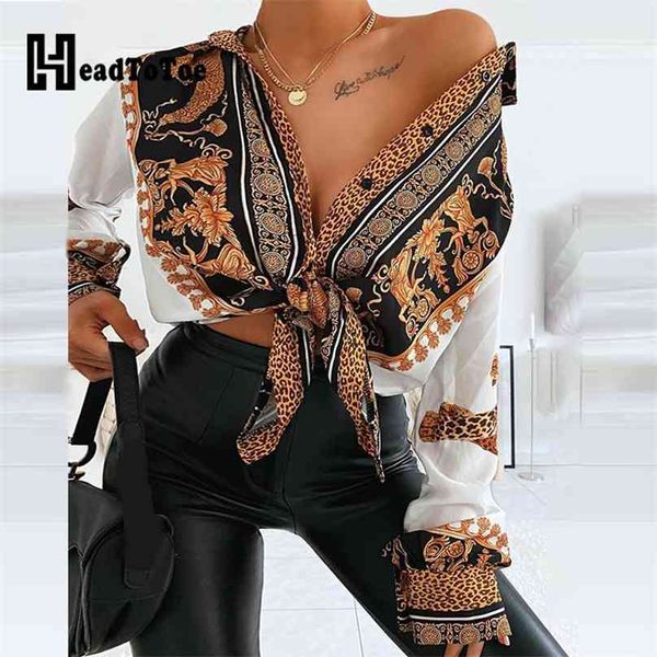 

baroque leopard print casual shirt women turn-down collar long sleeve blouse streetwear 210719, White