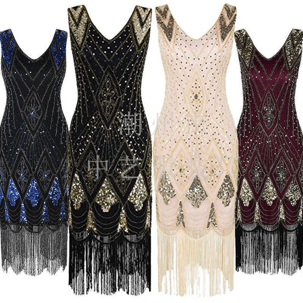 

luxury evening party dresses evening party tassel 1920s sequin, Black