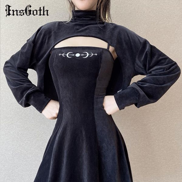 

women's hoodies & sweatshirts insgoth harajuku black cropped hoodie goth vintage turtleneck long sleeve streetwear punk loose hollow ou
