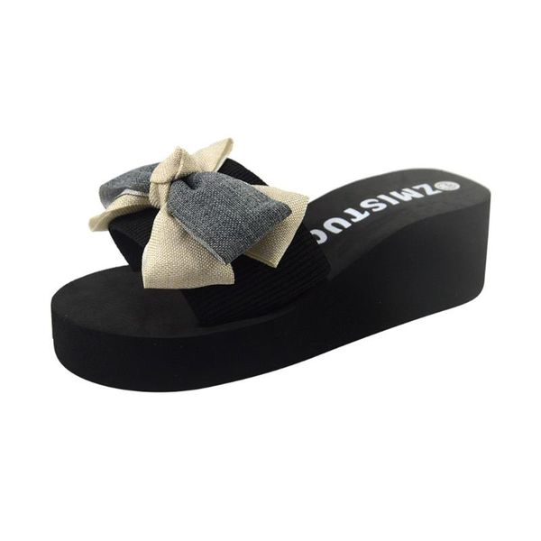 

slippers women's bow simulation silk open toe home four seasons indoor non-slip wedding slippers#319, Black