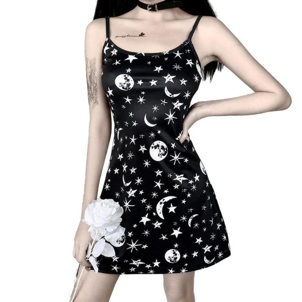 

casual dresses women's star print sling dress summer fashion temperament sleeveless backless midi, Black;gray