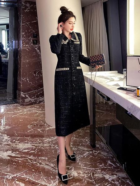 

women's wool & blends black coat women's middle and long style 2021 autumn winter thickened temperament celebrity small fragrant wi