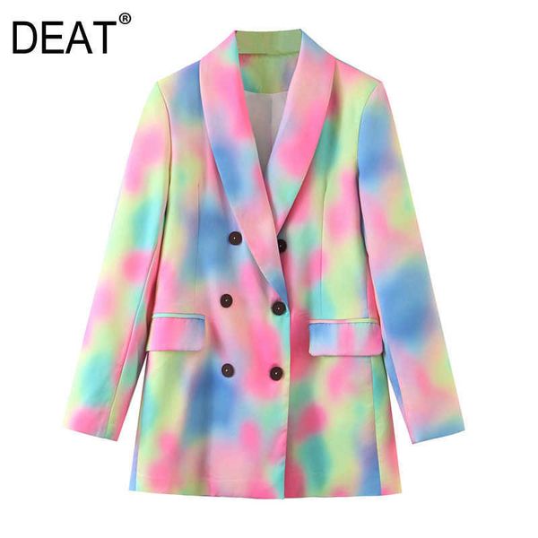 

[deat] women tie-dye double breasted blazer lapel long sleeve loose fit jacket fashion spring autumn 13t641 210527, White;black