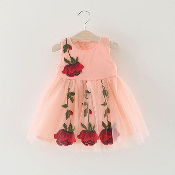 Vestido de bebê verão infantil menina roupas flor padrão líquido yarn sem mangas em torno do pescoço princesa crianças para meninas 210515