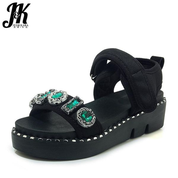 

dress shoes jk mesh fashion casual sandals women open toe footwear studded shoe female platform girl woman summer plus size 44, Black