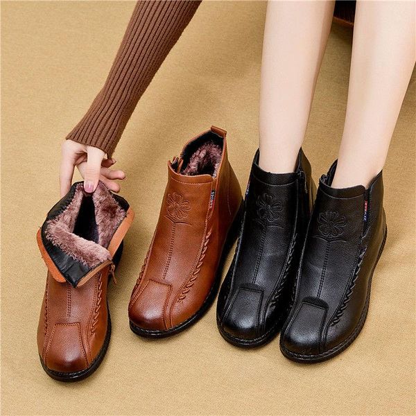 

boots comfortable elderly shoes women retro ladies soft leather ankle black womens winter walking waterproof