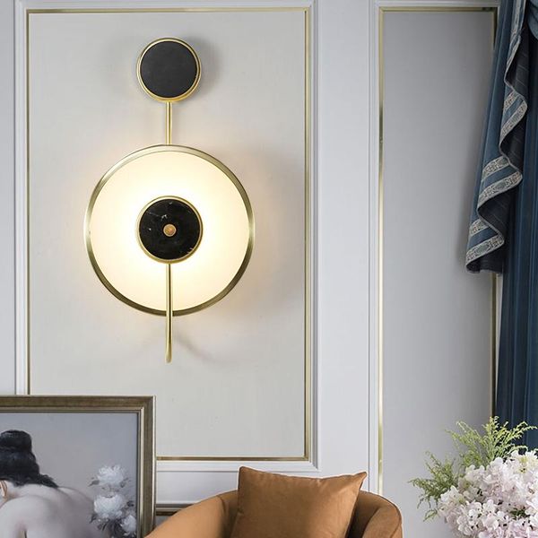 

modern light luxury marble wall lamp creative bedroom bedside porch living room background decoration copper lamps