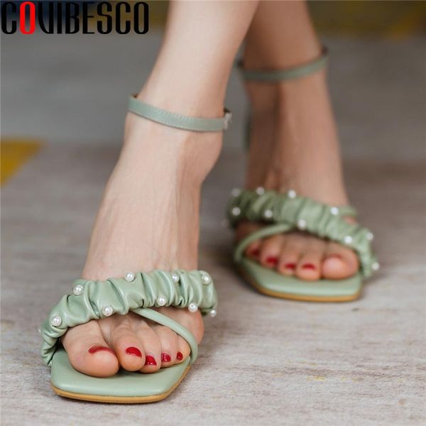 

sweet fashion women sandals pearl genuine leather ankle strap pumps party casual wedding high heels summer shoes woman, Black