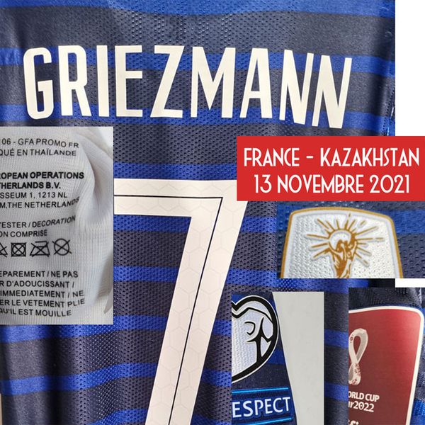 

2021 match worn playe issue jersey vs kazakhstan mbappe maillot benzema kante pogba rabiot griezmann with matchdetails shirt american colleg, Black