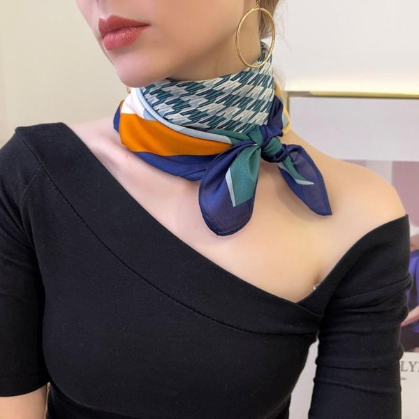 

scarves 2021 square silk scarf women plain striped line shawls and wraps fashion bag scarfs hair tie bandanas hijab 70*70cm, Blue;gray