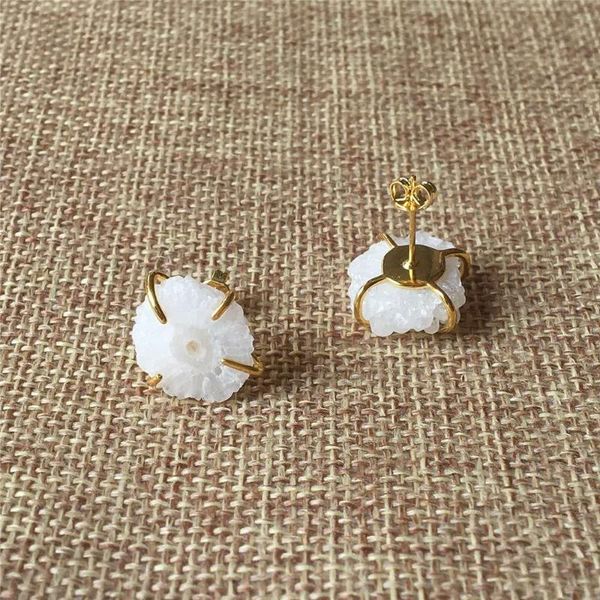 

wholesale natural crystal flowers earrings,gold tone gems stone slice stud earrings jewelry for women er056, Golden;silver
