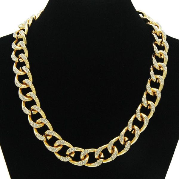 

chains 16mm hip hop full iced out paved rhinestone bling choker miami adjustable cuban chain rapper necklace for men women jewelry, Silver