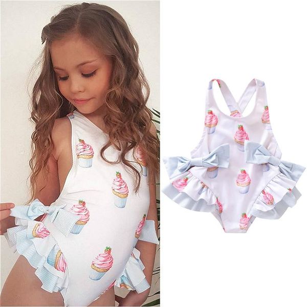 

one-pieces 0-5y kids baby girls swimsuits 2021 summer ruffle bikini children swimwear cake printed backless beachwear, Black