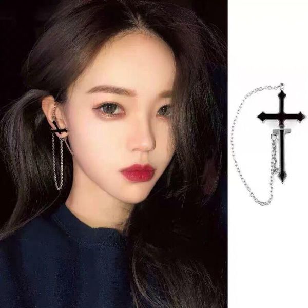 

dangle & chandelier black big cross chain earrings punk hiphop tassel drop for women party jewelry wholesale, Silver