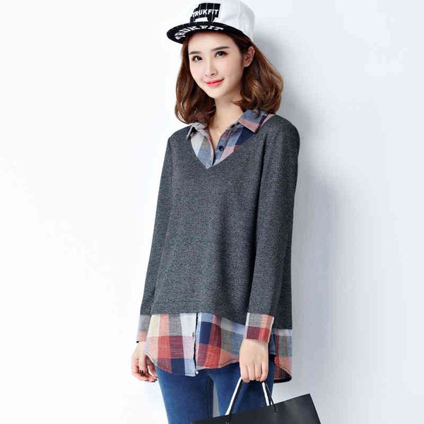 

tunic womens plus size clothes long sleeve fashion woman blouses 2021 kimono lady blouse shirt women plaid patchwork collar top, White