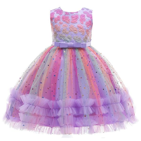 

girl's dresses summer dress 2021 kids clothes girls birthday party sleeveless bowknot princess lace rainbow evening 10y, Red;yellow