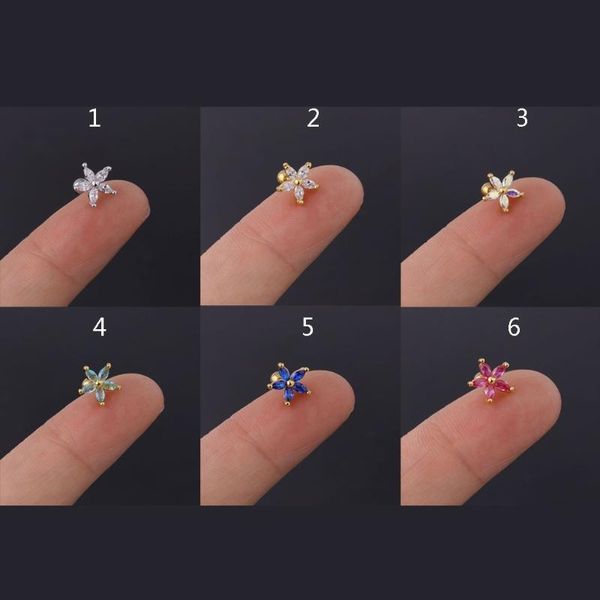 

stud mini color colorful zircon daisy flower earrings stainless steel, Golden;silver