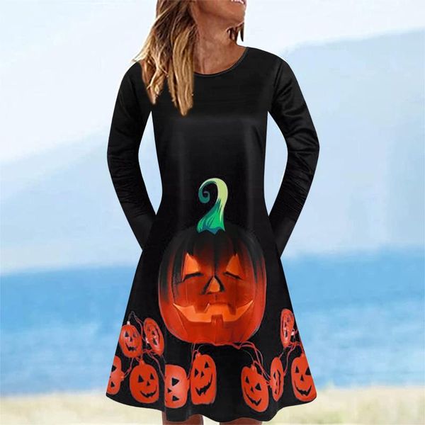

casual dresses fancy pumpkin halloween womens dress long sleeve mid length princess ladies costume festival party vintage 50s 60s robe, Black;gray