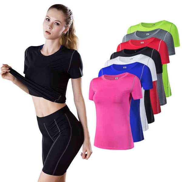 

2021 yoga for women quick dry sport shirt fitness gym running t-shirts female sports, White
