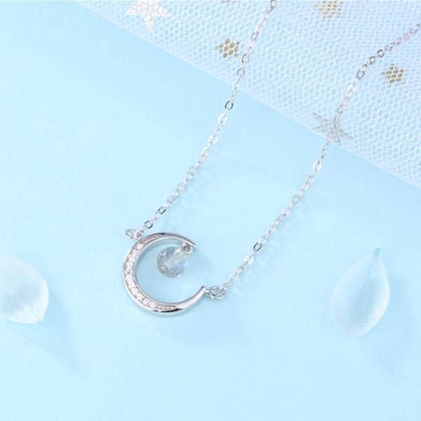 

korean jewelry s925 moonstone necklace fashion moon silver pendant women, Black