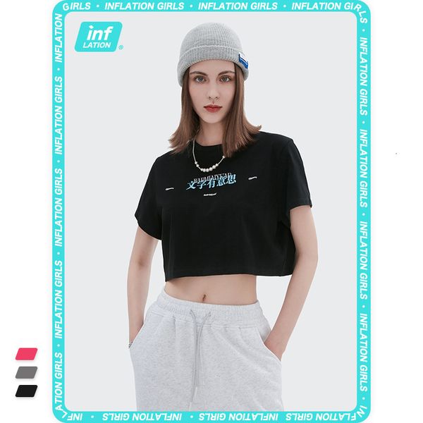 

t shirt inf women's clothing products in spring and summer 2021 fashion brand ins net red short open navel sleeve letter printed, White