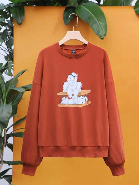 

x ppmid cartoon graphic drop shoulder pullover q5n8#, White;black