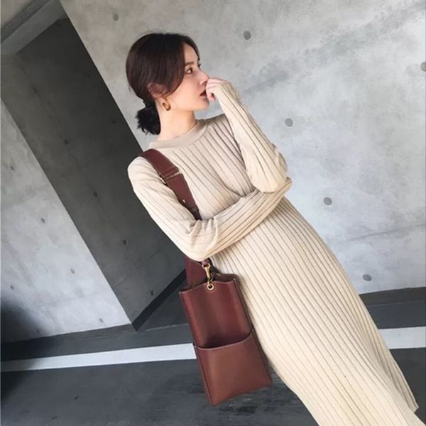 

sweaters 2021 knitted sleeve bodycon women vintage elegant sweater long black midi es, White;black