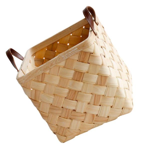 

laundry bags 1pc woven storage basket brown container with leather handles