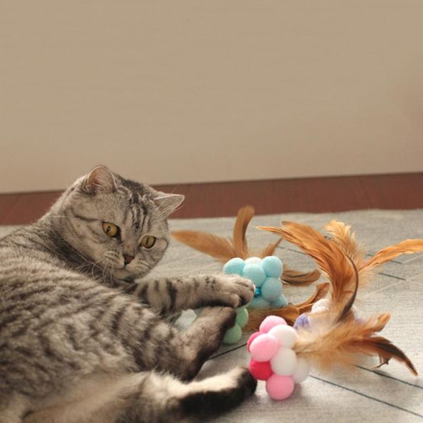 

cat toys funny toy teaser interactive macaron bell hair ball pheasant feather with