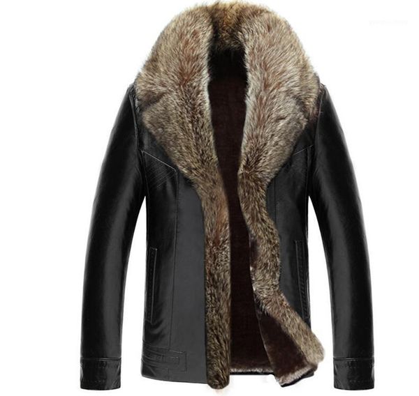 

men's fur & faux one winter jacket 2021 fashion thick warm leather coat minus -40 c jacke, Black