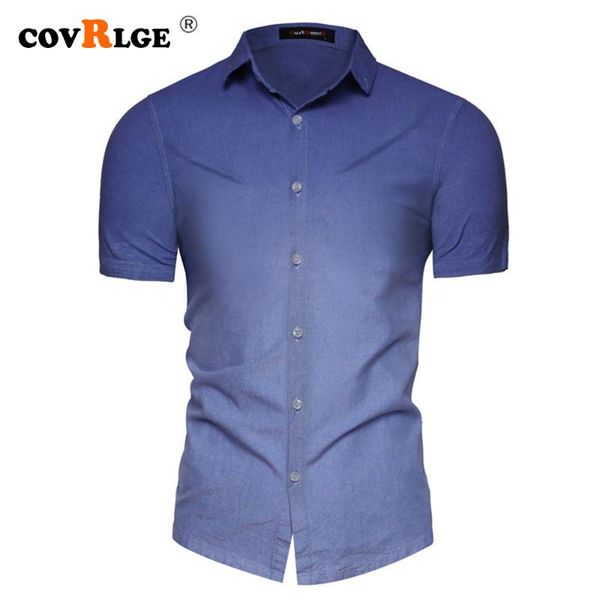 

men's casual shirts covrlge summer shirt gradient color slim fit short-sleeve cotton men clothing streetwear mcs165, White;black