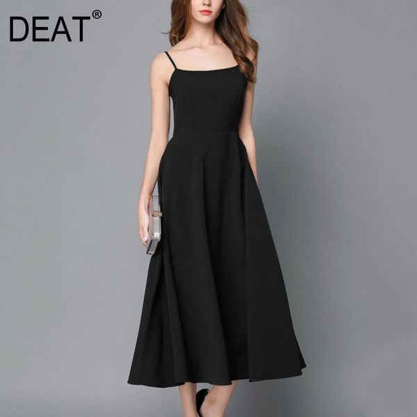 

deat women black patchwork sling a-line high waist dress new square neck sleeveless slim fit fashion tide summer 7e0385 210428, Black;gray