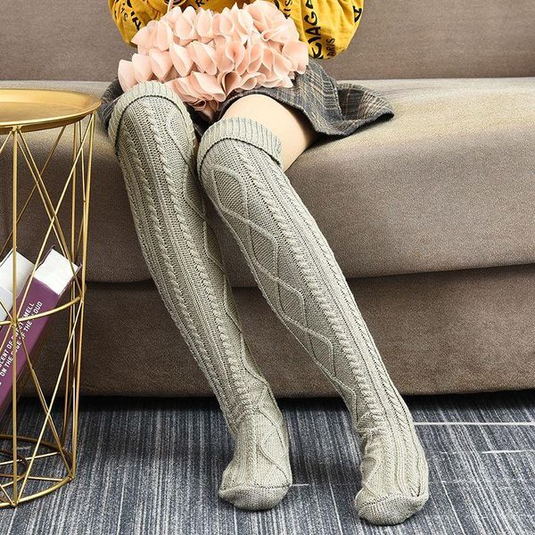 

socks & hosiery women knitted solid stockings autumn winter knee high warm female fashion stocking 2021, Black;white