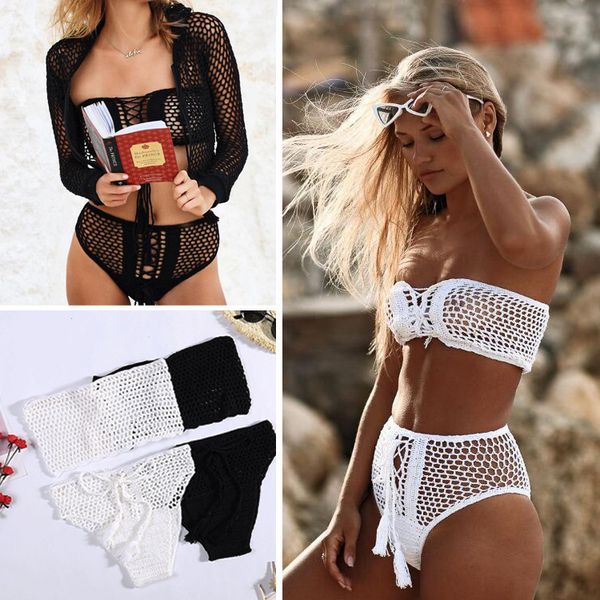 

swimwear women's bikini knitted beach split, White;black