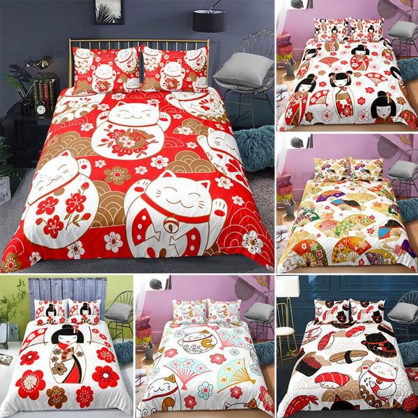

bedding sets luxury home textile japanese cherry blossom style 2/3 piece  size set, bedspread, duvet cover and pillowcase set