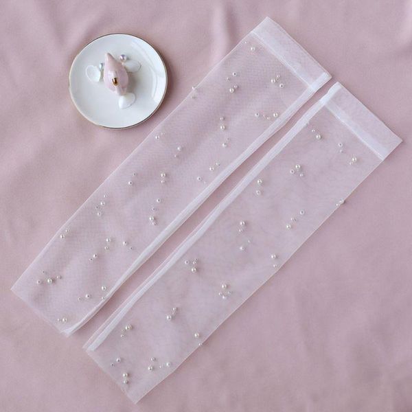 

bridal gloves wholesale simple wedding dress bride long glove pography props thin section mesh artificial pearl mittens, White
