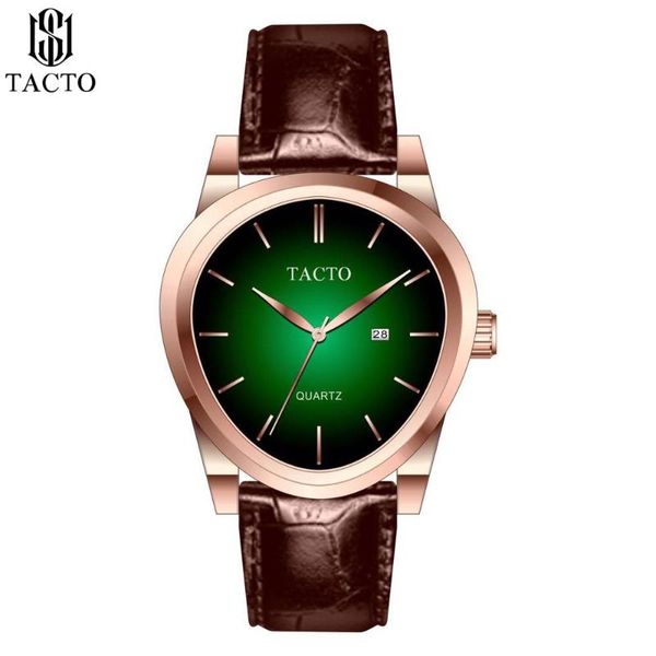 

wristwatches tacto mens watches waterproof sport wrist watch chronograph quartz military genuine leather relogio masculino, Slivery;brown
