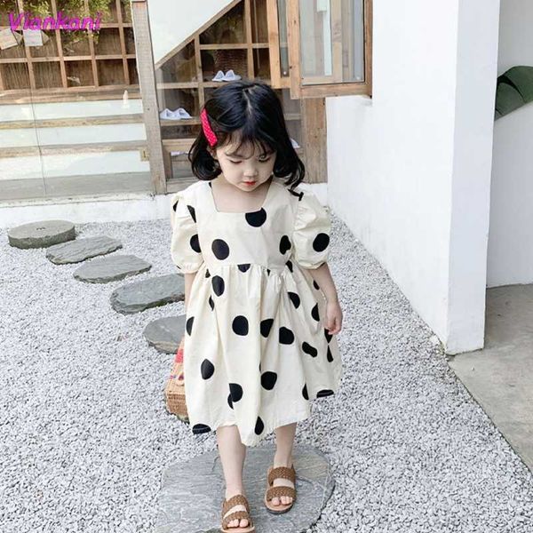 1-7 anos meninas dot vestido verão elegante bebê crianças menina coreano manga manga princesa vestidos toddler doce 2021 crianças roupas q0716