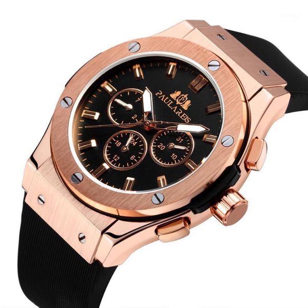 

luxury men mechanical sport watches black rubber casual man automatic calendar military wrist watch male clock wristwatches, Slivery;brown