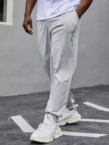 

extended sizes men letter graphic slant pocket sweatpants 31re#, Black