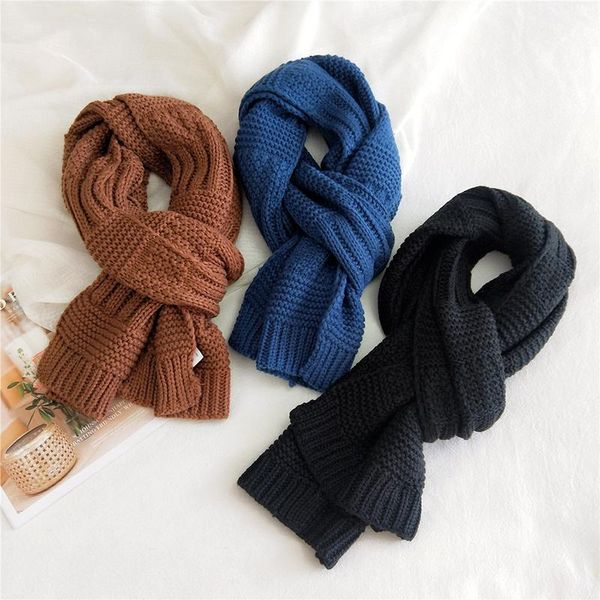 

scarves autumn winter knitted scarf women shawl wraps keep warm long couple solid color double-sided wool soft thicken, Blue;gray