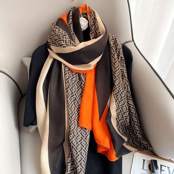 

design 2021 new spring korean cotton linen letter color matching scarf women's fashion simple and versatile sunscreen shawl, Blue;gray