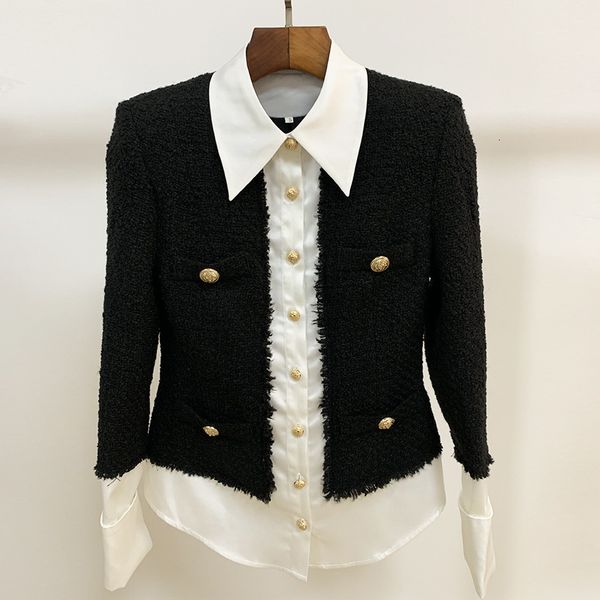 

style of foreign trade women's wool satin lion couture button female jacket, Black;brown