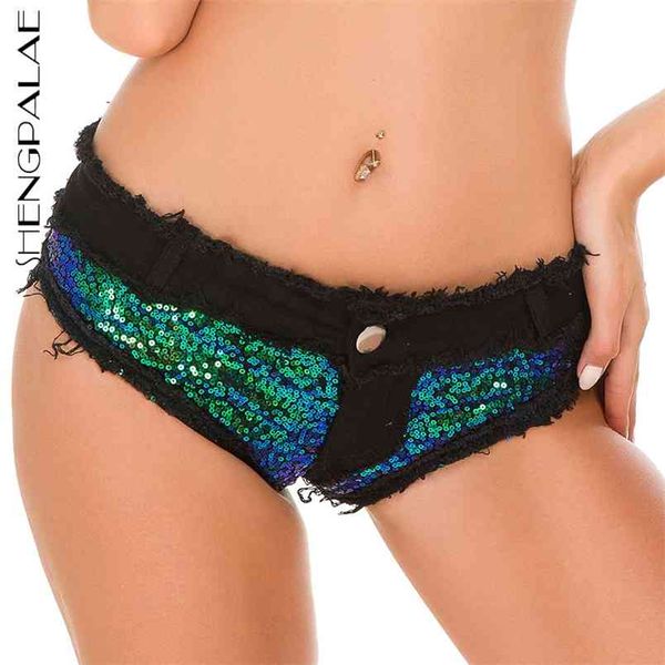 

sequined black short jeans women's summer low distressed nightclub denim shorts female tide 5c546 210427, White;black