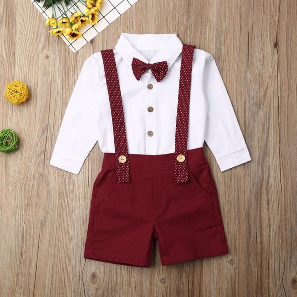

clothing sets spring autumn 2 piece set for toddler baby boy longsleeve t-shirt pants overalls gentleman outfits 1-6t, White