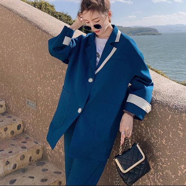 

women's two piece pants women single breasted blazer korean spring autumn clothes 2 suits sets jacket high waisted straight outfits ele, White